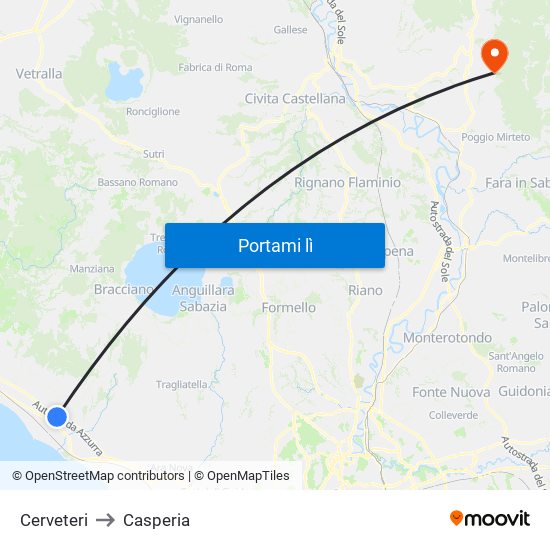 Cerveteri to Casperia map