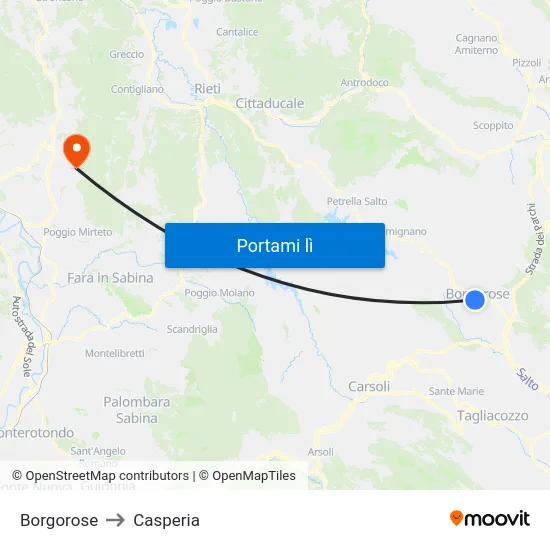 Borgorose to Casperia map