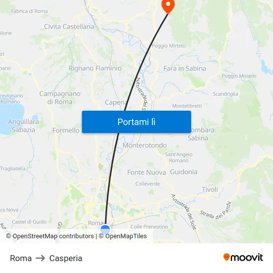 Roma to Casperia map