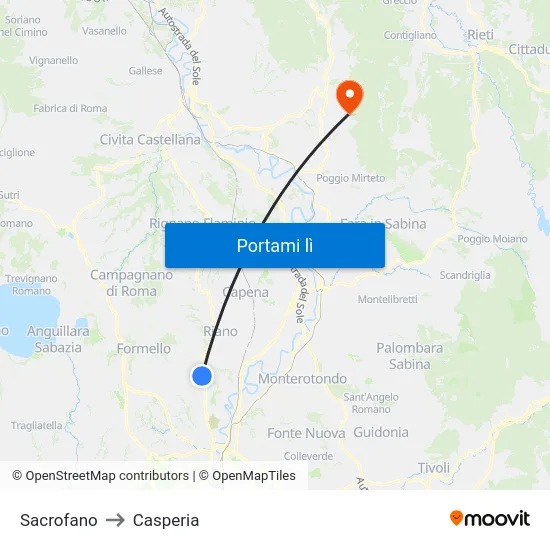 Sacrofano to Casperia map