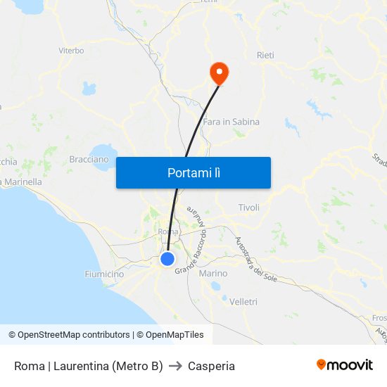 Roma | Laurentina (Metro B) to Casperia map