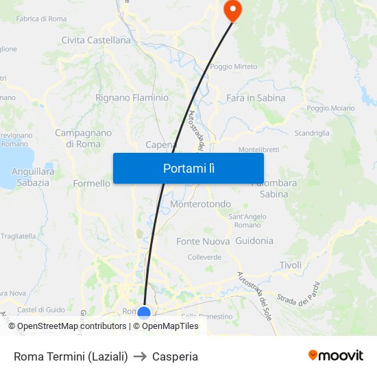 Roma Termini (Laziali) to Casperia map