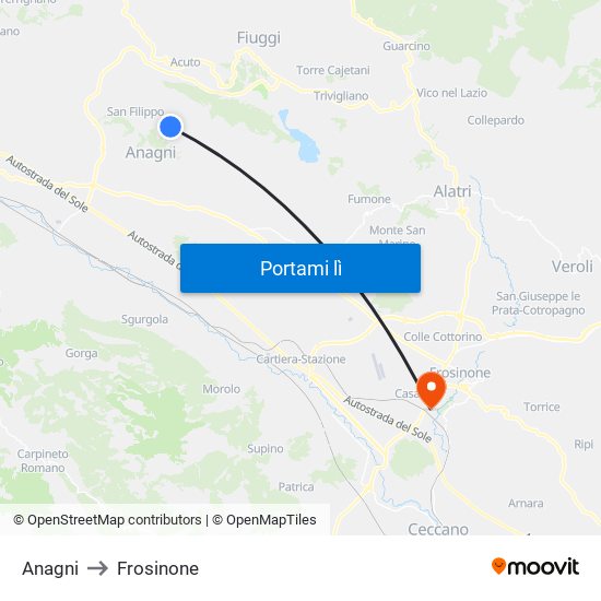 Anagni to Frosinone map