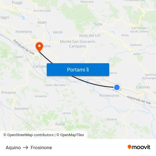 Aquino to Frosinone map