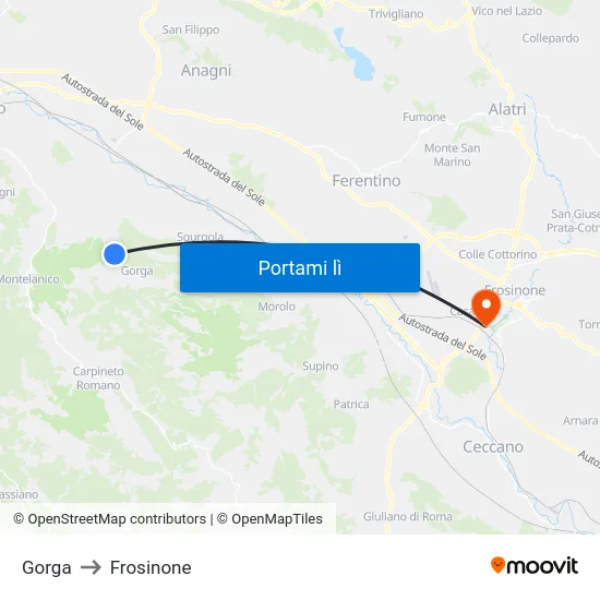 Gorga to Frosinone map