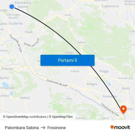 Palombara Sabina to Frosinone map
