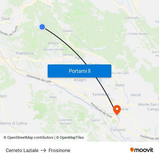 Cerreto Laziale to Frosinone map