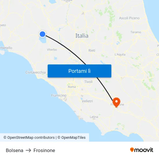 Bolsena to Frosinone map