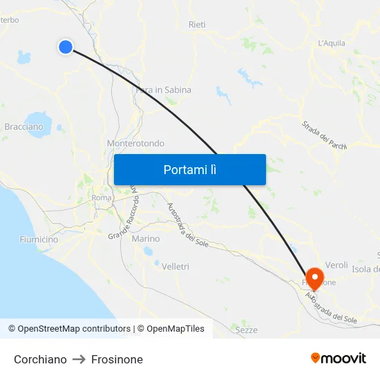 Corchiano to Frosinone map