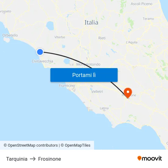 Tarquinia to Frosinone map