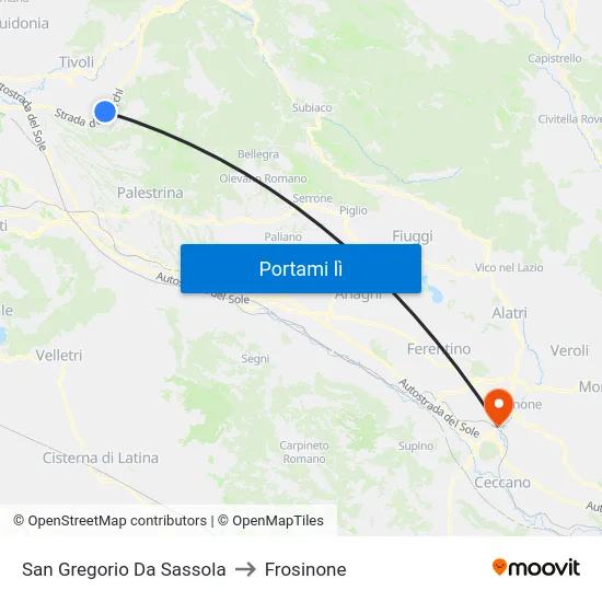 San Gregorio Da Sassola to Frosinone map