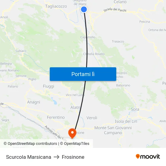 Scurcola Marsicana to Frosinone map