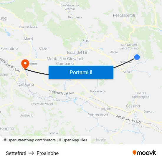 Settefrati to Frosinone map