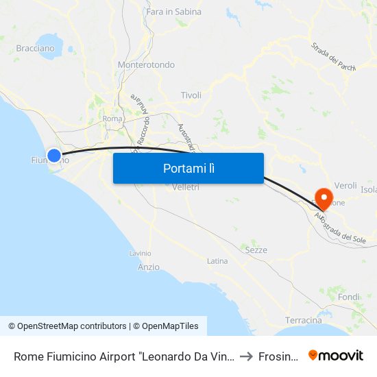 Rome Fiumicino Airport "Leonardo Da Vinci" (Fco) to Frosinone map