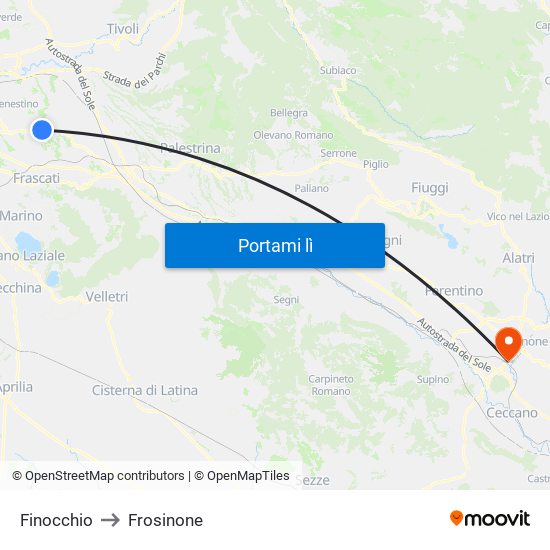 Finocchio to Frosinone map