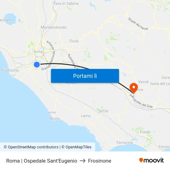 Roma | Ospedale Sant'Eugenio to Frosinone map