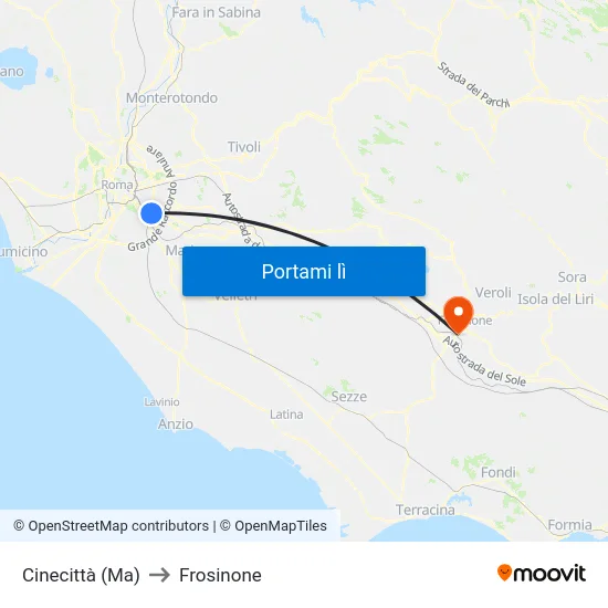 Cinecittà (Ma) to Frosinone map