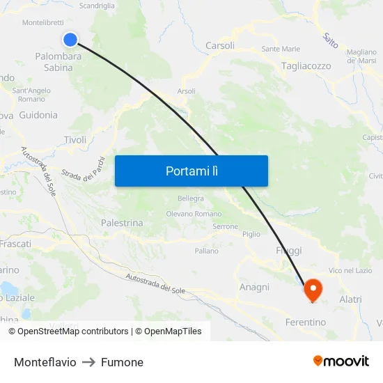 Monteflavio to Fumone map