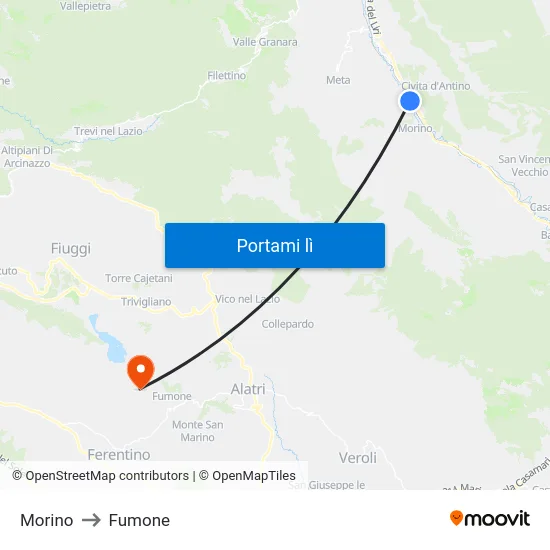 Morino to Fumone map