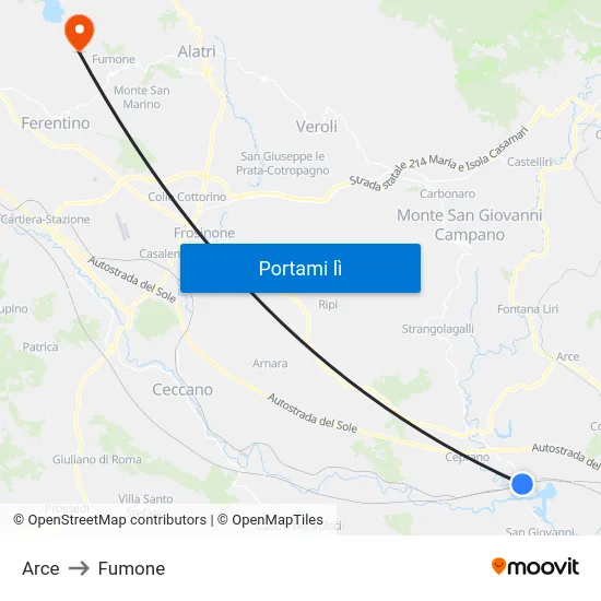 Arce to Fumone map