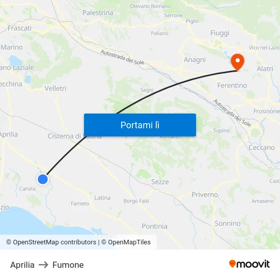 Aprilia to Fumone map