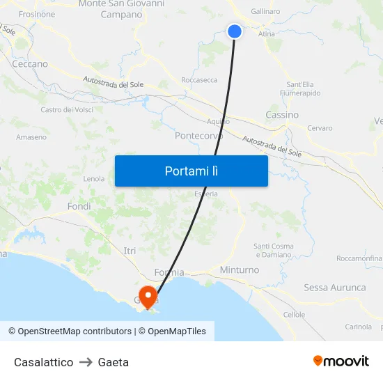 Casalattico to Gaeta map