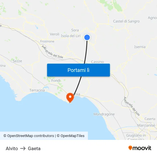 Alvito to Gaeta map
