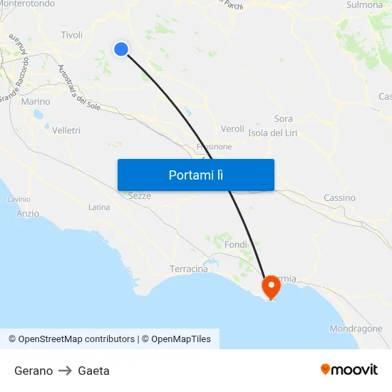Gerano to Gaeta map