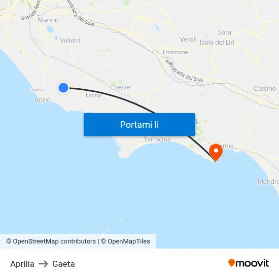 Aprilia to Gaeta map