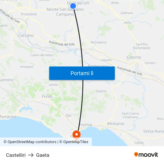 Castelliri to Gaeta map