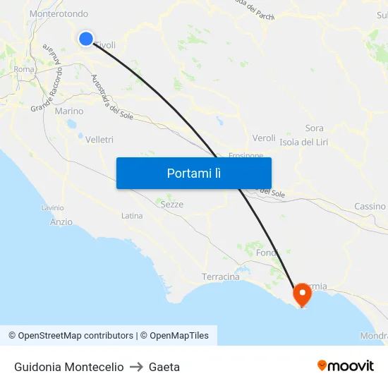 Guidonia Montecelio to Gaeta map
