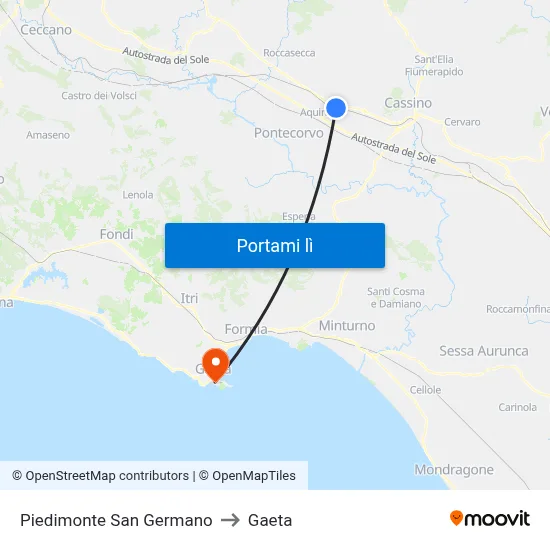 Piedimonte San Germano to Gaeta map