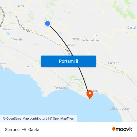 Serrone to Gaeta map
