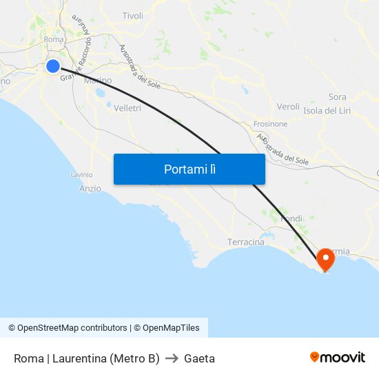 Roma | Laurentina (Metro B) to Gaeta map