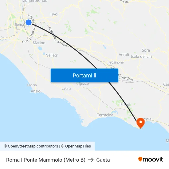 Roma | Ponte Mammolo (Metro B) to Gaeta map