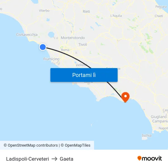 Ladispoli-Cerveteri to Gaeta map