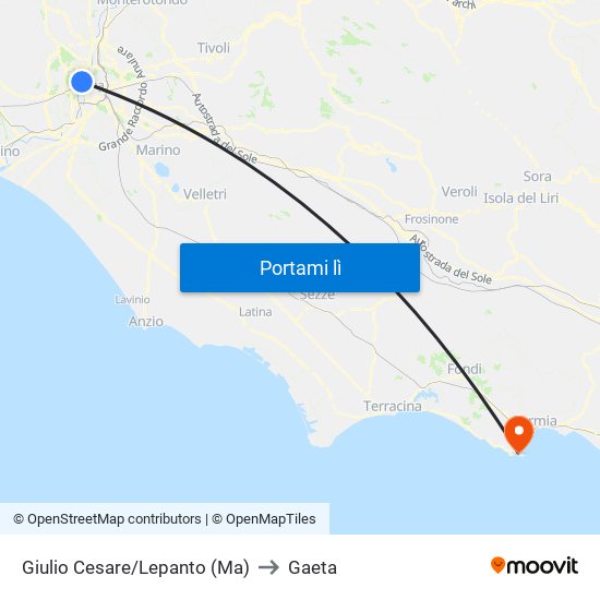 Giulio Cesare/Lepanto (Ma) to Gaeta map