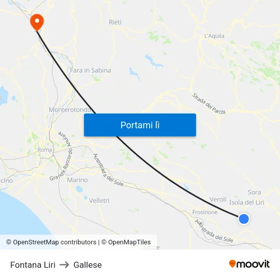 Fontana Liri to Gallese map