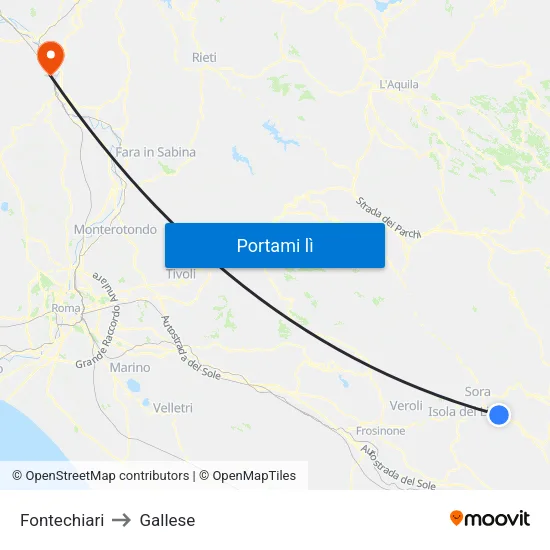 Fontechiari to Gallese map