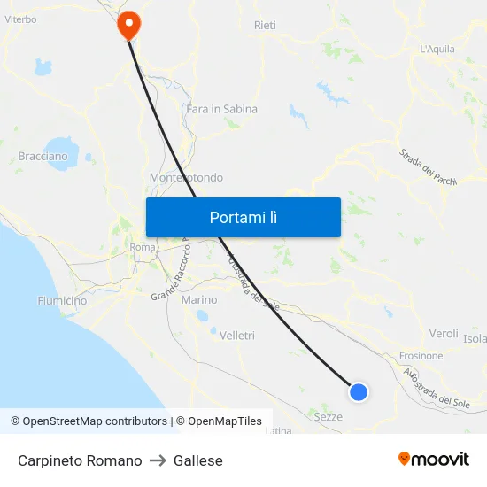 Carpineto Romano to Gallese map