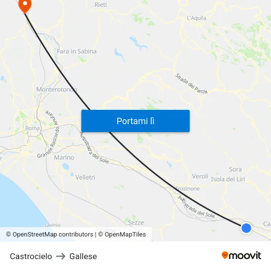 Castrocielo to Gallese map
