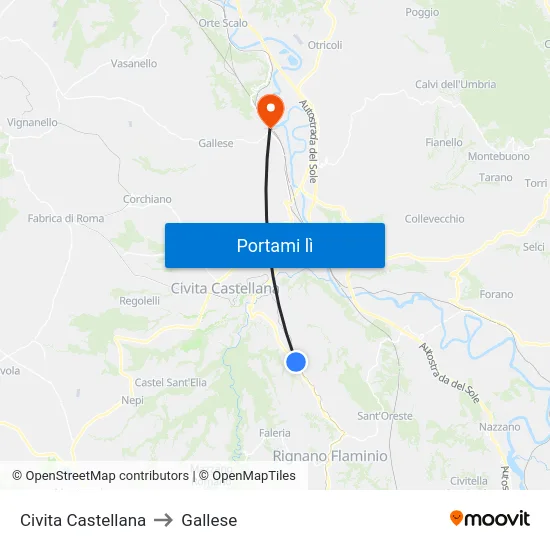 Civita Castellana to Gallese map