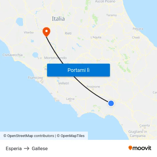 Esperia to Gallese map