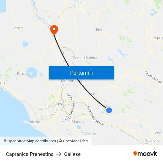 Capranica Prenestina to Gallese map