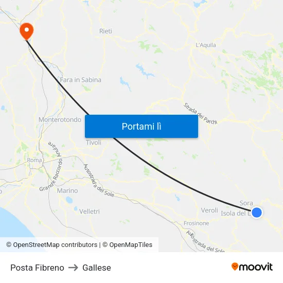 Posta Fibreno to Gallese map
