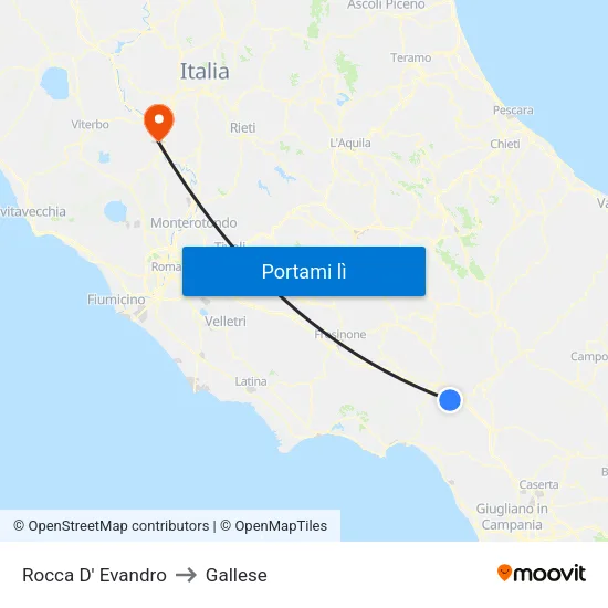 Rocca D' Evandro to Gallese map