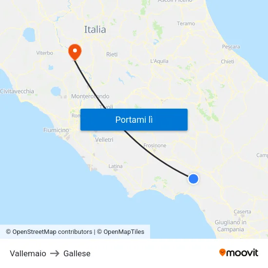 Vallemaio to Gallese map
