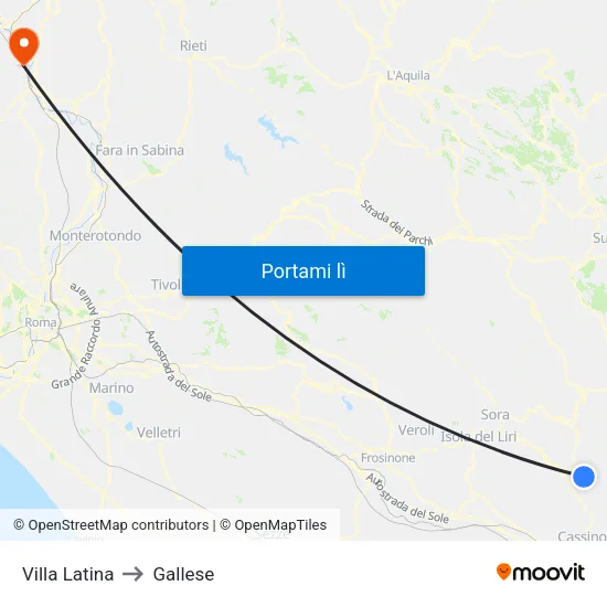Villa Latina to Gallese map
