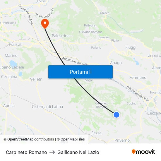 Carpineto Romano to Gallicano Nel Lazio map