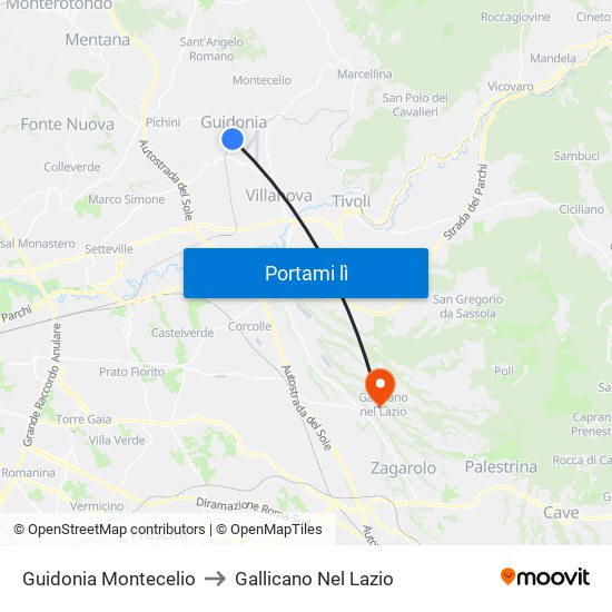 Guidonia Montecelio to Gallicano Nel Lazio map